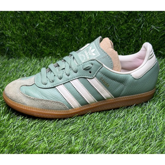 adidas Shoes - Adidas Samba OG Silver Green Chalk White Gum Leather Sneakers IE7011 Womens 6
